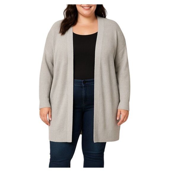 Mossimo Size Large Cardigan Womens Ribbed Open Front Light Gray Long Sleeve Knit - Picture 1 of 9